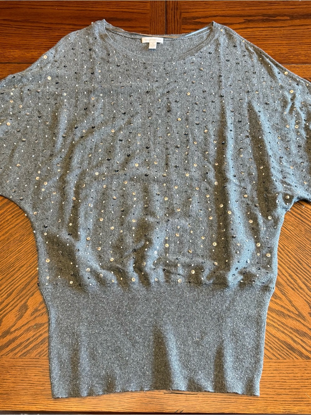 Charter Club Ladies Size Med Gray Sequinned S/S Pullover Top